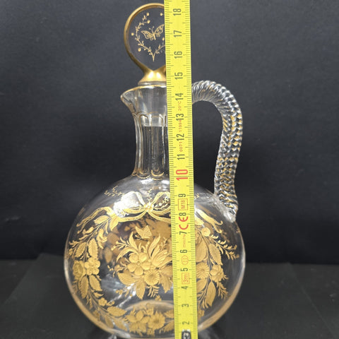 Att. A Baccarat, Crystal Carafe Decorated With Flower and Butterfly