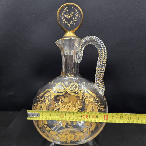 Att. A Baccarat, Crystal Carafe Decorated With Flower and Butterfly