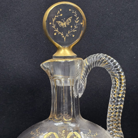 Att. A Baccarat, Crystal Carafe Decorated With Flower and Butterfly
