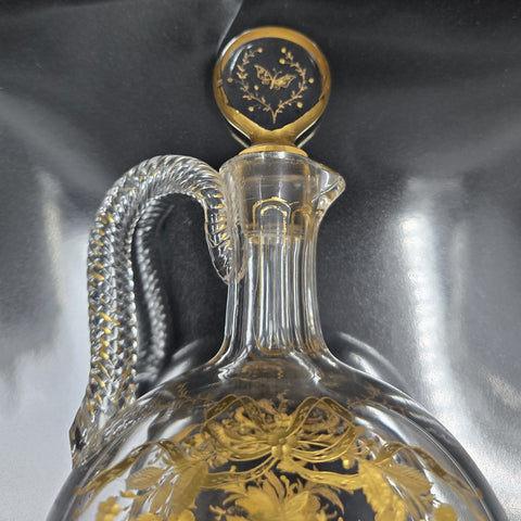 Att. A Baccarat, Crystal Carafe Decorated With Flower and Butterfly