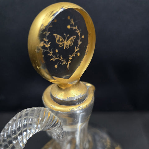 Att. A Baccarat, Crystal Carafe Decorated With Flower and Butterfly