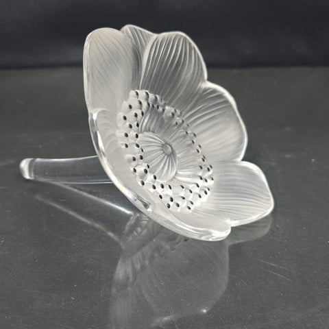 Lalique France Crystal Glass Paperweight Anemone Flower