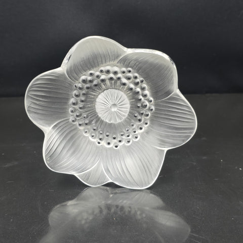 Lalique France Crystal Glass Paperweight Anemone Flower