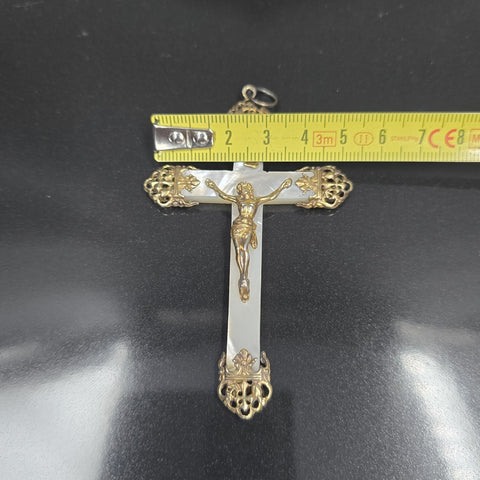 Mother of Pearl and Silver, Antique Cross Pendant