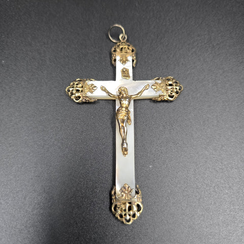 Mother of Pearl and Silver, Antique Cross Pendant