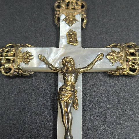 Mother of Pearl and Silver, Antique Cross Pendant
