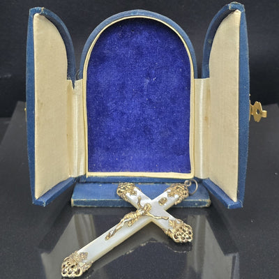 Mother of Pearl and Silver, Antique Cross Pendant