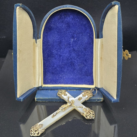 Mother of Pearl and Silver, Antique Cross Pendant