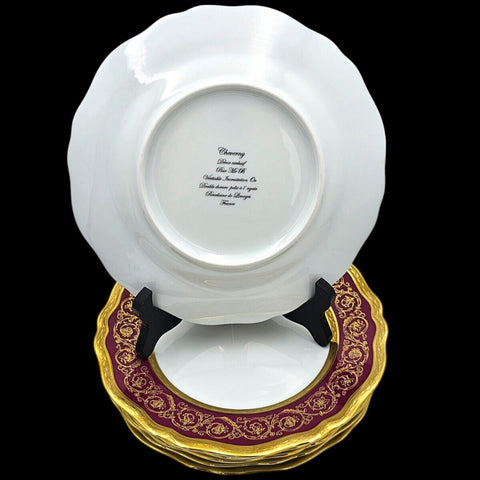-  Cheverny Limoges - Assiettes à dessert Incrustation D'or, double dorure Polie À L'agate.