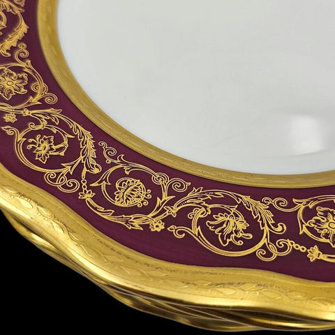 -  Cheverny Limoges - Assiettes à dessert Incrustation D'or, double dorure Polie À L'agate.