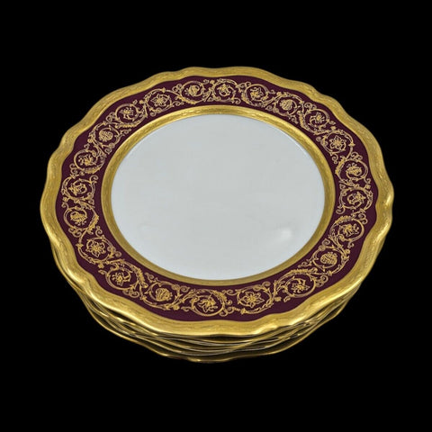 -  Cheverny Limoges - Assiettes à dessert Incrustation D'or, double dorure Polie À L'agate.