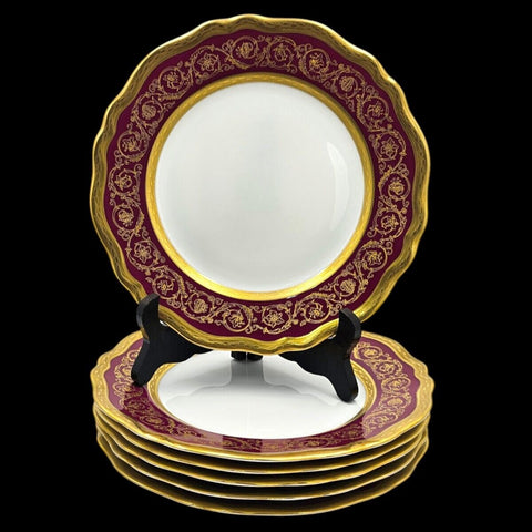-  Cheverny Limoges - Assiettes à dessert Incrustation D'or, double dorure Polie À L'agate.