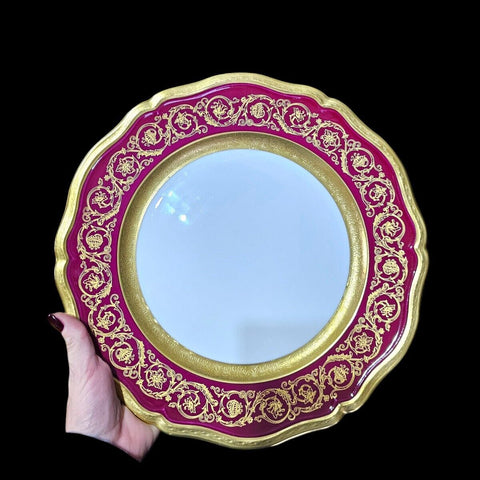- Cheverny Limoges - 6 Large Porcelain Dinner Plates, Gold Inlay, Double Gilding Polished With Agate