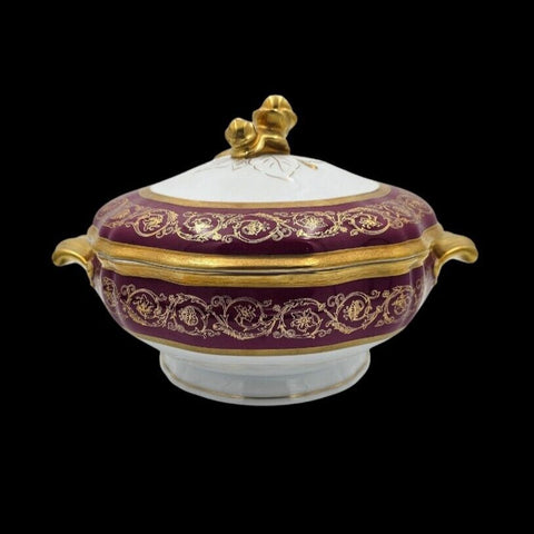 - Cheverny Limoges - Double porcelain soup tureen with gold inlay, polished with agate