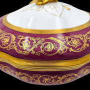 - Cheverny Limoges - Double porcelain soup tureen with gold inlay, polished with agate