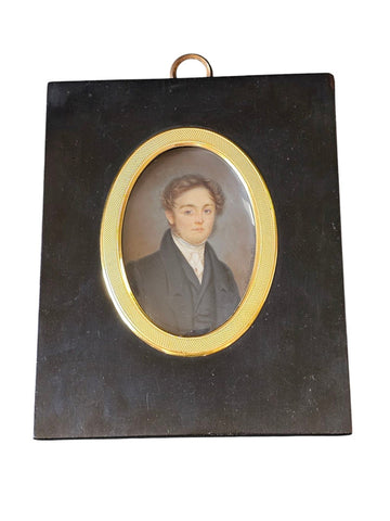 Ancienne Miniature, Portrait D'un homme XIXÈME Signé Mme Rivière