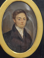 Ancienne Miniature, Portrait D'un homme XIXÈME Signé Mme Rivière