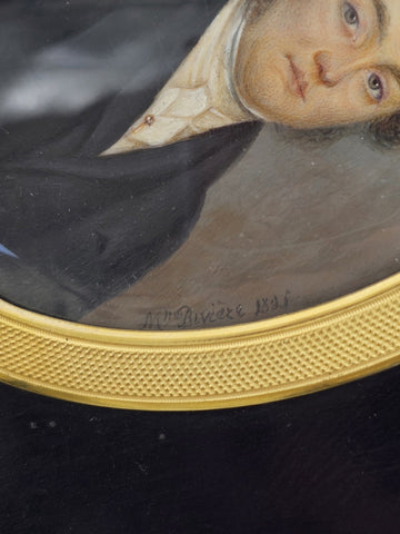 Ancienne Miniature, Portrait D'un homme XIXÈME Signé Mme Rivière