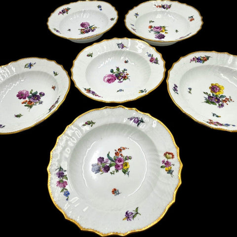 Royal Copenhagen Small Soup Plates ×6 Antique "Saxon Flowers"
