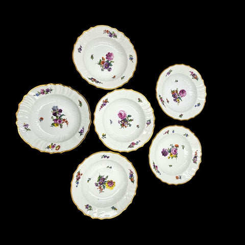 Royal Copenhagen Small Soup Plates ×6 Antique "Saxon Flowers"